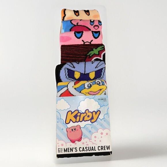 Kirby Cartoon Socks 6 Pair CREW SOCKS Men‎ Size 8-12 Bioworld - New - Picture 1 of 8